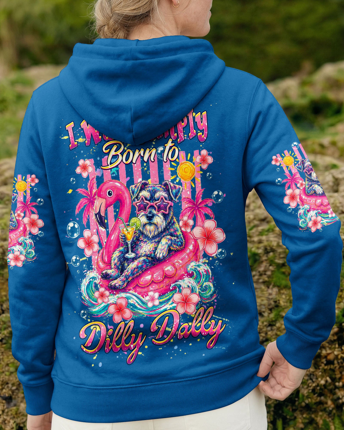 I WAS SIMPLY BORN TO DILLY DALLY SCHNAUZER DOG BEACH  ALL OVER PRINT   - TLHG1405262