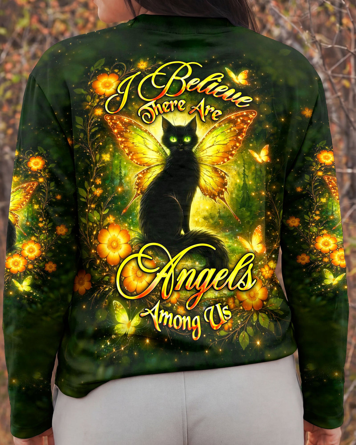 I BELIEVE THERE ARE ANGELS AMONG US BLACK CAT ALL OVER PRINT  - TLHG2104262