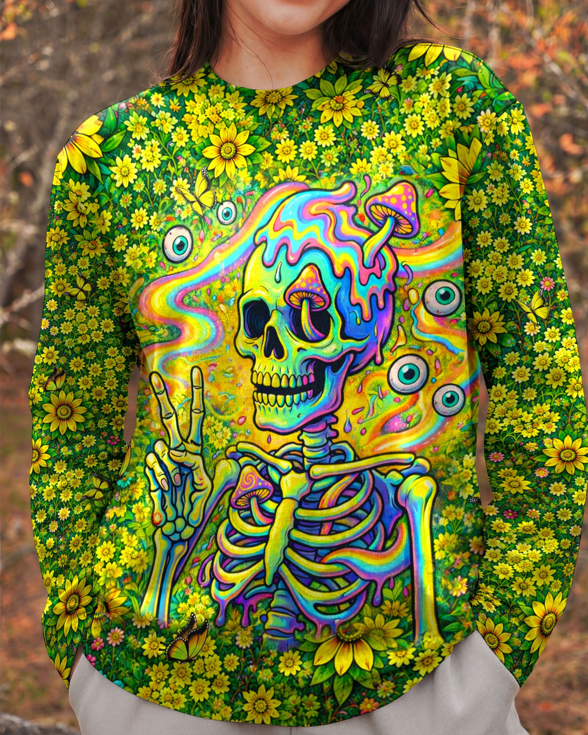 MELTING SKELETON SKULL FLOWER ALL OVER PRINT  - TLHN1505262