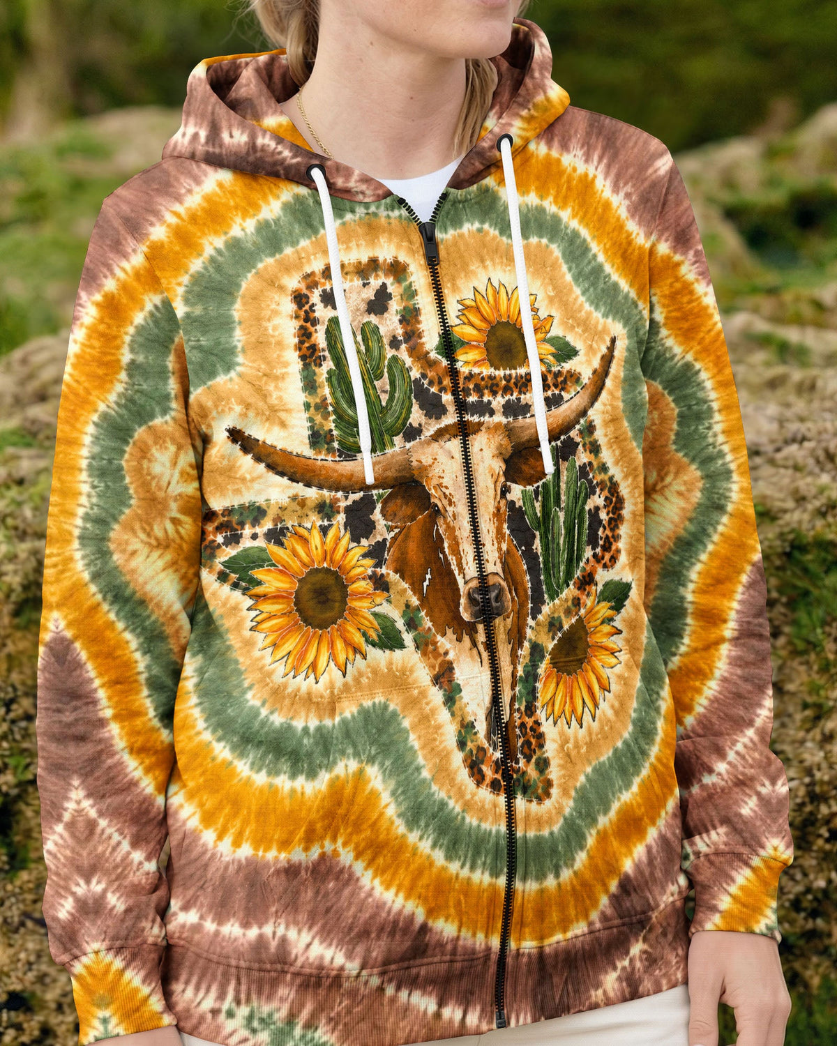 LONGHORN SUNFLOWER TEXAS MAP SWIRL ALL OVER PRINT   - TLHN2906261
