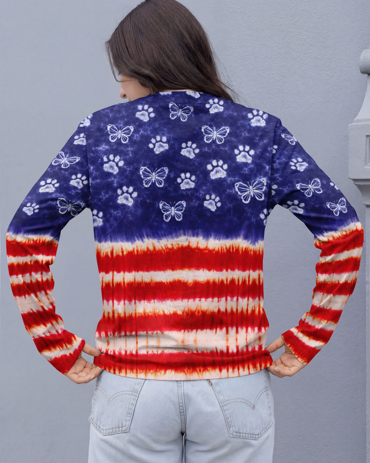 PAW PRINT BUTTERFLY RED WHITE & BLUE SWIRL ALL OVER PRINT - TLNO0304261