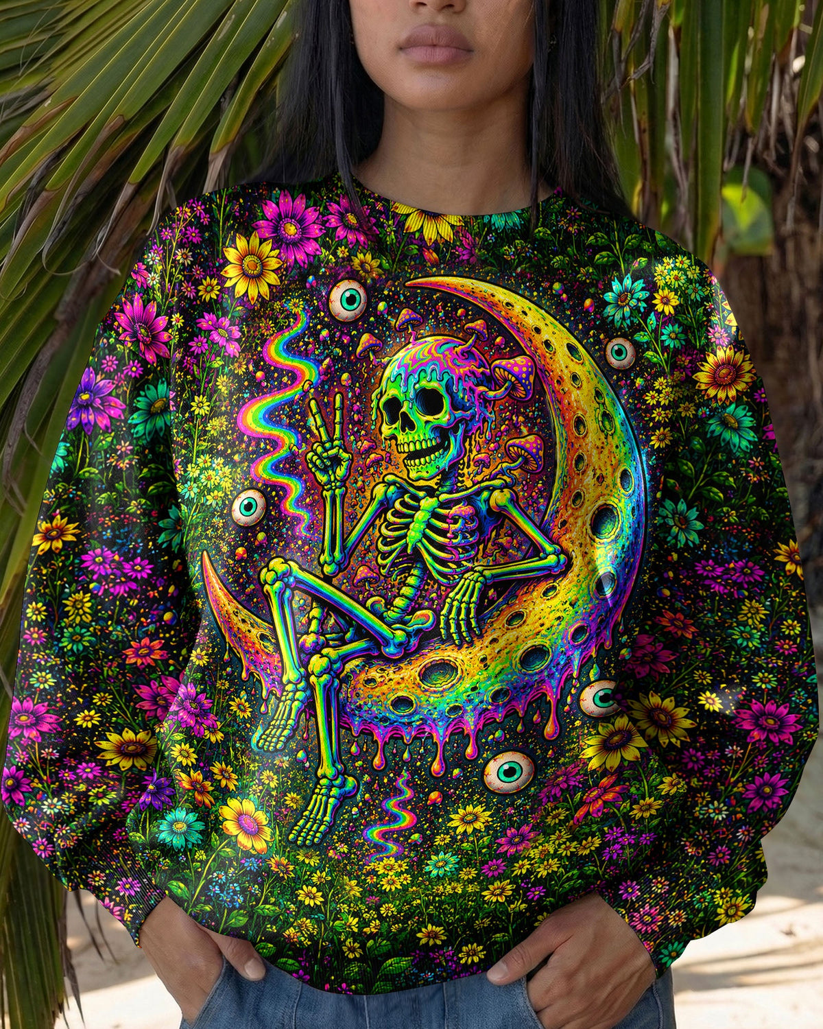 GLOWING MOON SKELETON SKULL ALL OVER PRINT  - TLNT1205263