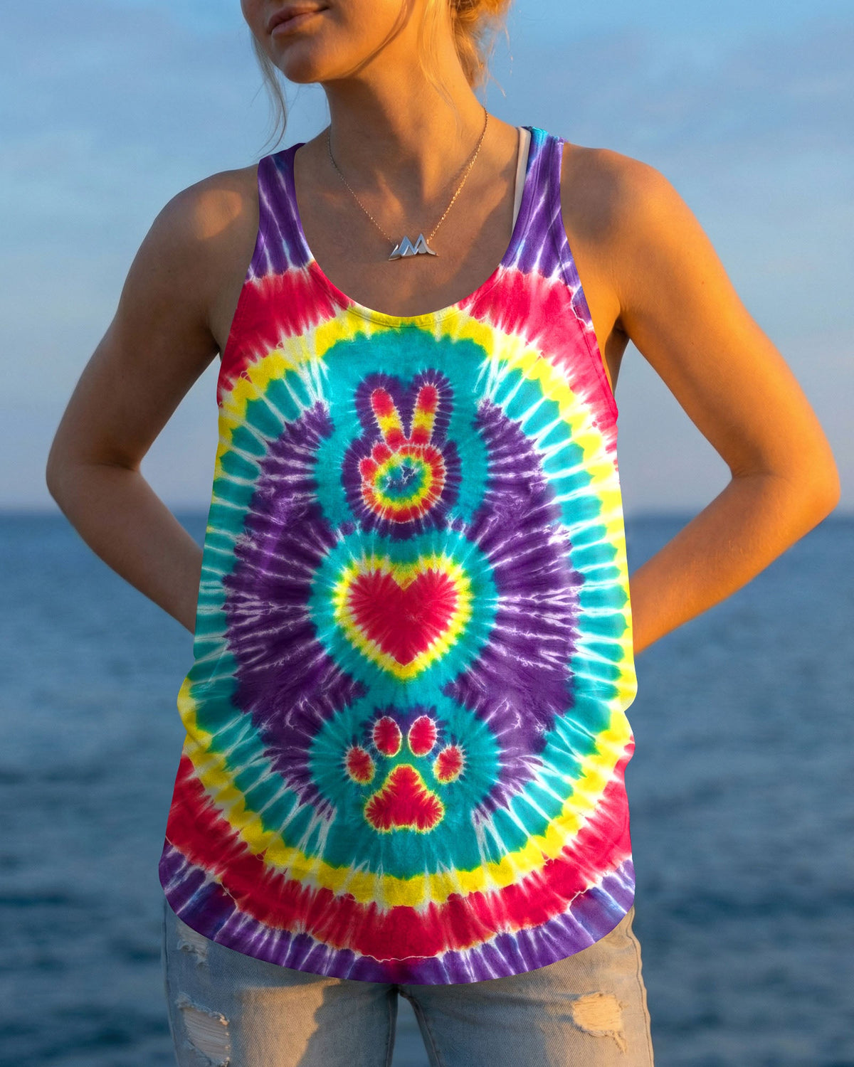 PEACE HAND LOVE PAW PRINT PURPLE ALL OVER PRINT  - TLTW1604261