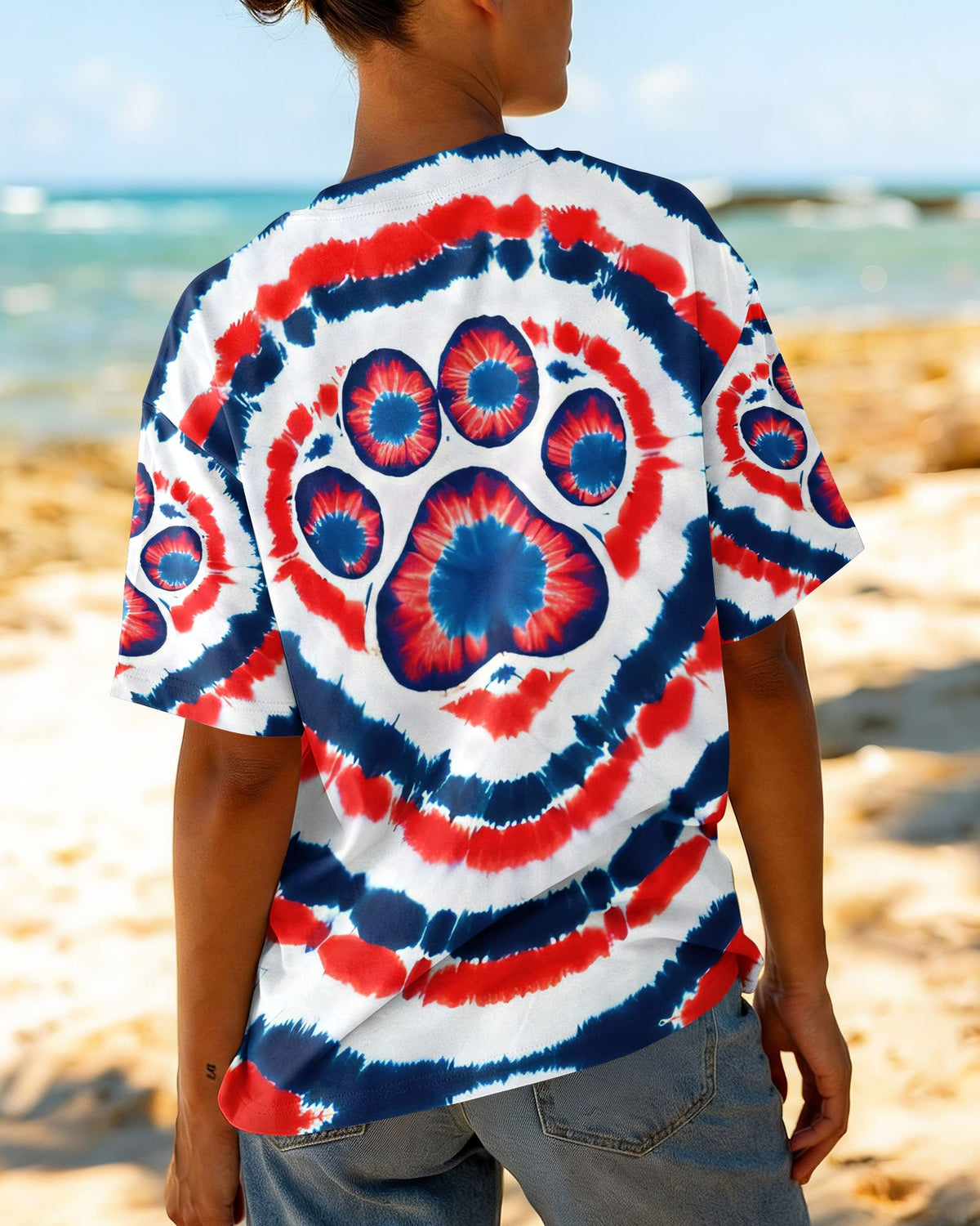 HEART PAW RED WHITE AND BLUE ALL OVER PRINT - TYQY02042531