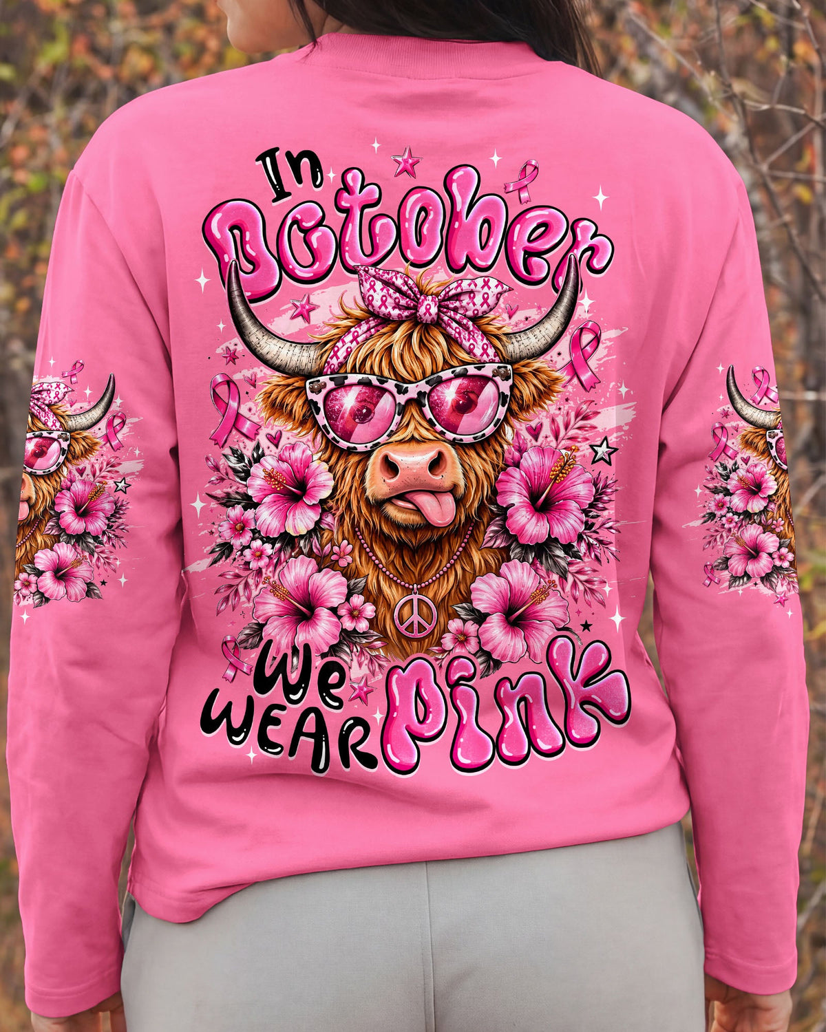 IN OCTOBER WE WEAR PINK BREAST CANCER AWARENESS HIGHLAND COW ALL OVER PRINT - TYQY1507261