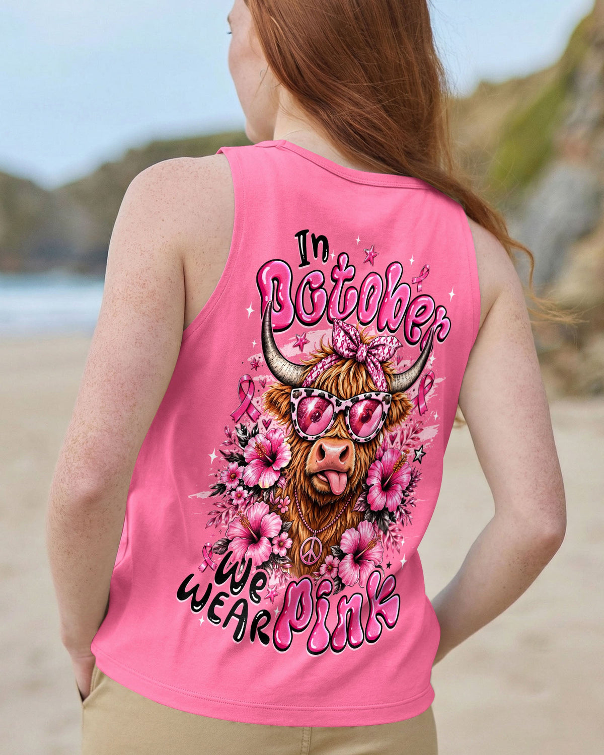 IN OCTOBER WE WEAR PINK BREAST CANCER AWARENESS HIGHLAND COW ALL OVER PRINT - TYQY1507261