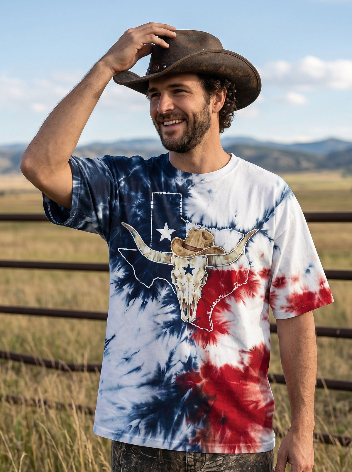 LONGHORN SKULL TEXAS MAP BURST ALL OVER PRINT - TLNO2706261