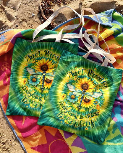 JUST BREATHE DRAGONFLY FLORAL SWIRL TOTE BAG  - TLHG1304261
