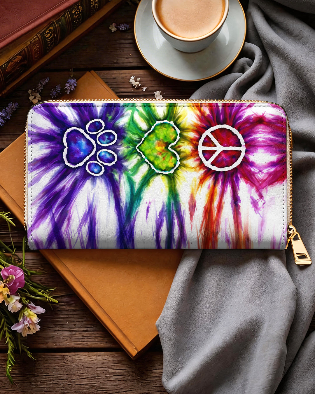 PEACE LOVE PAW PRINT ZIPPER LEATHER WALLET   - TLHG1504263