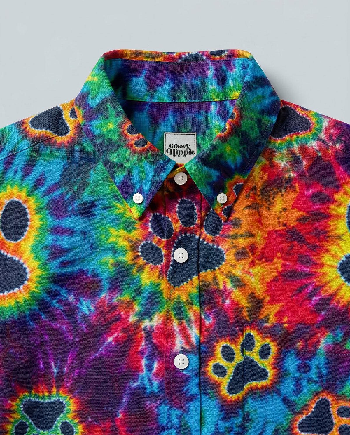 COLORFUL BURST PAW PRINT BUTTON-DOWN COLLAR SHIRT - KMTM0206263